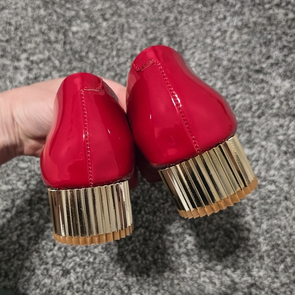 Girotti Classic Heeled Shoes 28637 Patent Cherry Red Gold Heel Pumps - Picture 6 of 10